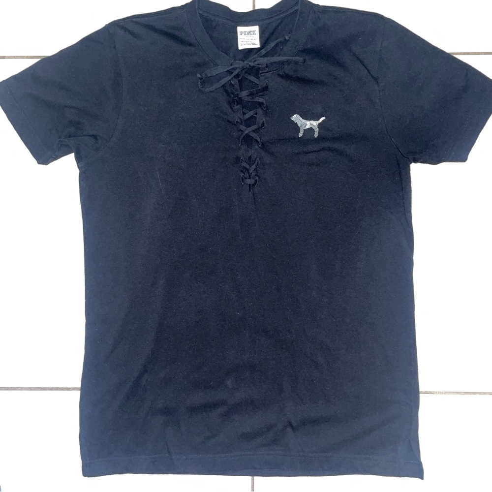 PINK Victoria’s Secret Short-Sleeve Lace-Up Sequin Tee